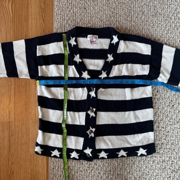 Vintage Sweater Navy White Stripes Stars nautical made in Hong Kong ramie cotton - Picture 8 of 9